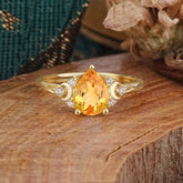 3 Prong Unique Pear Cut Citrine Cluster Engagement Ring